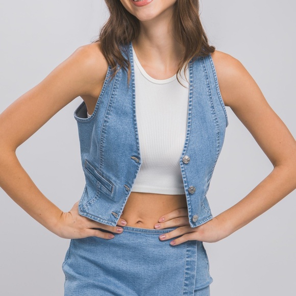44 Fabulous jeans Buttoned Vest Top Jacket - Picture 3 of 6